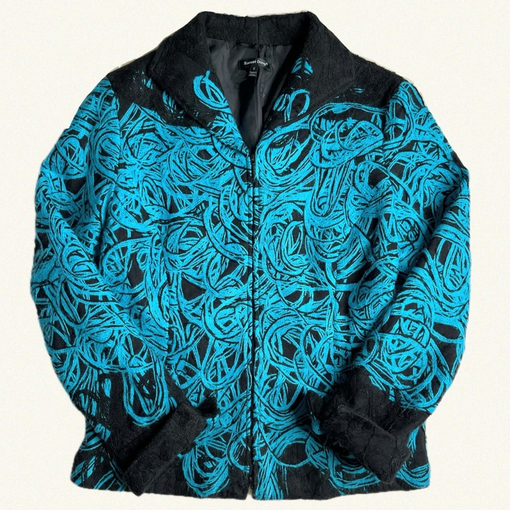 Samuel Dong Vintage Abstract Thread Zip-Up Long Sleeve Jacket